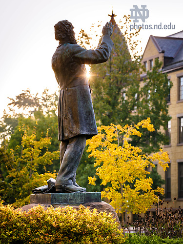 MC 10.18.23 Fall Scenic 05.JPG by Matt Cashore/University of Notre Dame October 18, 2023; Corby statue in front of Corby Hall (Photo by Matt Cashore/University of Notre Dame)