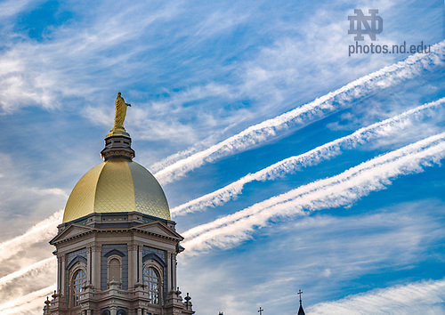 MC 10.23.23 Fall Scenic 01.JPG by Matt Cashore/University of Notre Dame October 19, 2023; Dome with airplane contrails (Photo by Matt Cashore/University of Notre Dame)