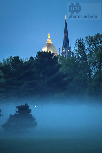 MC 5.14.20 Dome Basilica Fog.JPG by Matt Cashore/University of Notre Dame May 14, 2020; Dome and Basilica with a ground fog (Photo by Matt Cashore/University of Notre Dame)