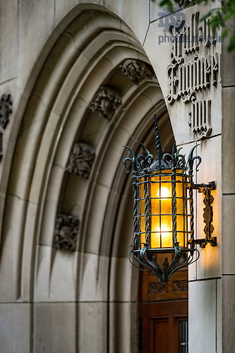 5.10.16 Cushing Door.JPG by Matt Cashore/University of Notre Dame May 10, 2016; Ornamental lamp outside the main door to Cushing Hall of Engineering. (Photo by Matt Cashore/University of Notre Dame)