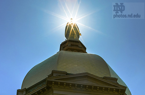 MC 9.14.23 Dome Scenic.JPG by Matt Cashore/University of Notre Dame September 14, 2023; Mary statue on the Dome shortly after the completion of the 2023 re-gilding. (Photo by Matt Cashore/University of Notre Dame)