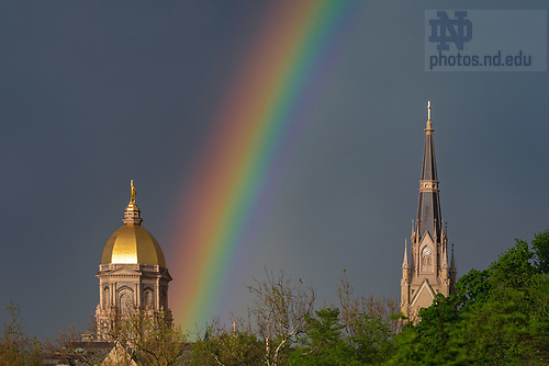 MC 5.28.20 Rainbow.JPG by Matt Cashore/University of Notre Dame May 28, 2020; Rainbow behind the Main Building and Basilica (Photo by Matt Cashore/University of Notre Dame)