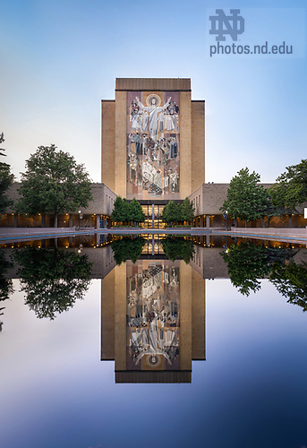 MC 6.27.17 Library Reflection VHR.JPG by Matt Cashore/University of Notre Dame June 27, 2017; Word of Life Mural and reflecting pool, summer 2017 (Photo by Matt Cashore/University of Notre Dame)