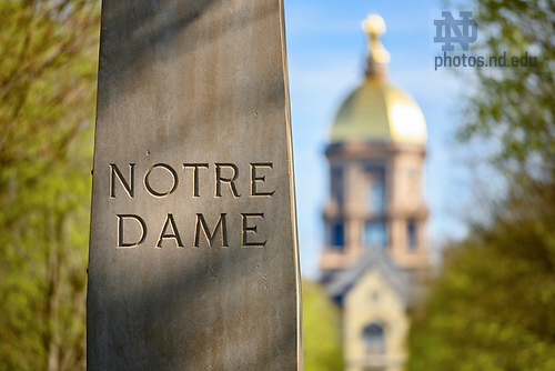 MC 4.22.19 Spring Scenic.JPG by Matt Cashore/University of Notre Dame April 22, 2019; Pedestal of 'Our Lady of Notre Dame' statue in the main circle. (Photo by Matt Cashore/University of Notre Dame)