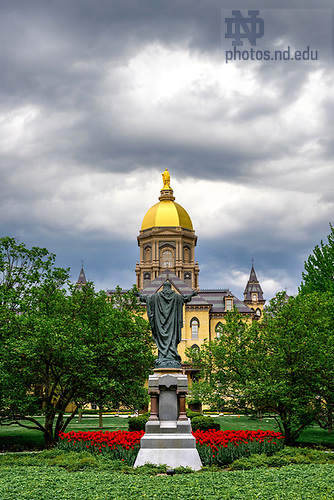 MC 5.2.24 Main Quad Spring 01.JPG by Matt Cashore/University of Notre Dame May 2, 2024; Main Quad with passing grain clouds to the north (Photo by Matt Cashore/University of Notre Dame)