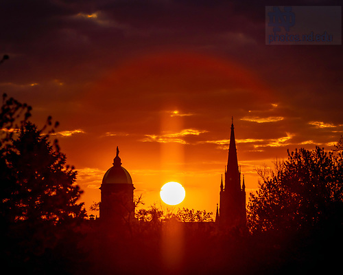 MC 5.13.20 Sunrise.JPG by Matt Cashore/University of Notre Dame May 13, 2020; Sunrise behind the Dome and Basilica (Photo by Matt Cashore/University of Notre Dame)
