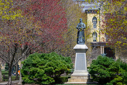 MC 4.21.22 Spring Scenic 01.JPG by Matt Cashore/University of Notre Dame April 21, 2022; Sorin statue (Photo by Matt Cashore/University of Notre Dame)
