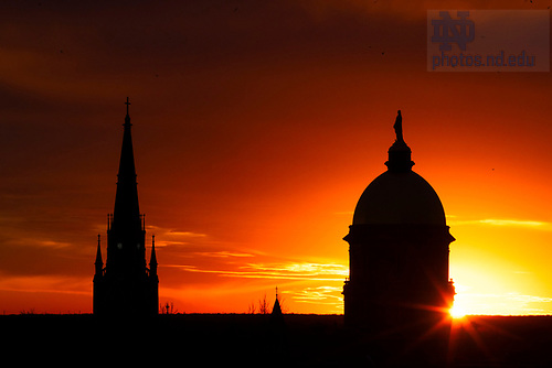 MLC 1.27.25 Sunset 03.jpg by Michael Caterina/University of Notre Dame January 27, 2025; The sun sets behind the Basilica and Dome. (Photo by Michael Caterina/University of Notre Dame)