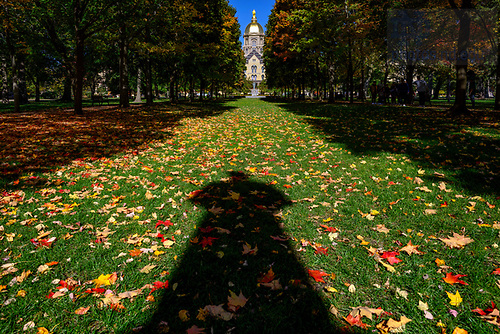 MC 10.24.23 Sorin Statue Shadow.JPG by Matt Cashore/University of Notre Dame October 24, 2023; Shadow of the Father Sorin statue on Main Quad (Photo by Matt Cashore/University of Notre Dame)