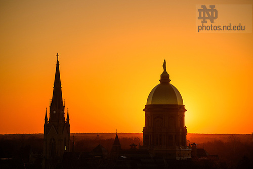 MC 11.12.23 Campus Skyline Sunset.jpg by Matt Cashore November 12, 2023; The sun sets directly behind the Main Building, fall 2023 (Photo by Matt Cashore)