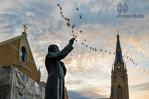 MC 5.25.20 Corby Statue.JPG by Matt Cashore/University of Notre Dame May 25, 2020; Statue of Rev. William Corby C.S.C. outside the nearly complete reconstructed Corby Hall (Photo by Matt Cashore/University of Notre Dame)